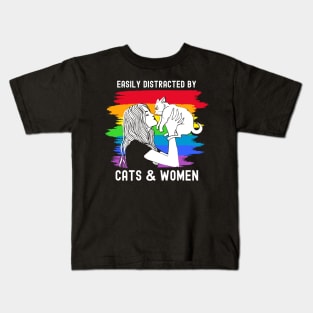 Easily distracted by cats and women lesbin pride Kids T-Shirt